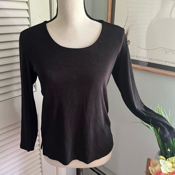 Chico's Tops - CHICOS TRAVELERS 0 XS Womens Top Brown Slinky Knit 3/4 Sleeve Stretch Casual